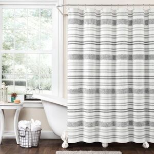Lush Décor Modern Tufted Striped Recycled Cotton Shower Curtain - Gray